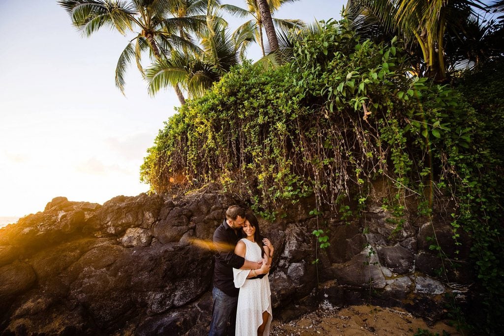 sunset portraits in maui with vines